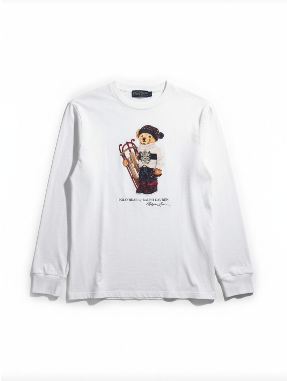 Polo Ralph Lauren Boys XL 18-20 Sledding Polo Bear Long Sleeve White T-Shirt